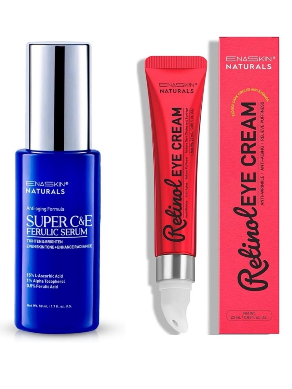(2 Pack) Enaskin Naturals Bundle Lot Super C&E Ferulic Serum + Retinol Eye Cream